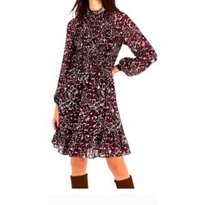 Women's Taylor Ruffled A-Line Midi Dress  SZ 16 Mock neck Long Sleeve Burgundy
